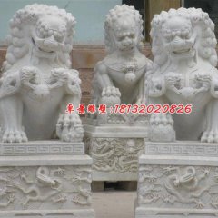 漢白玉石獅子雕塑，石雕看門(mén)獅