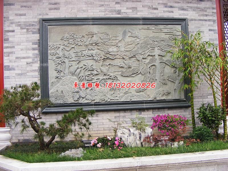 墻上石浮雕，松鶴延年石浮雕