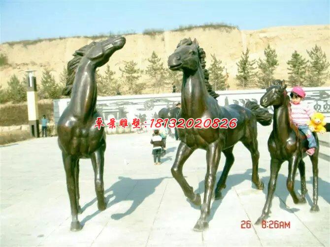 小馬一家三口銅雕，廣場銅馬雕塑
