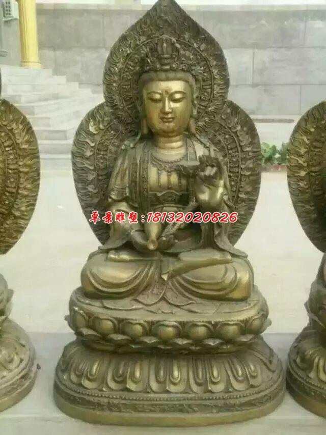 西方三圣銅雕，坐式佛像雕塑 (1)