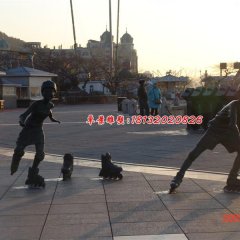 玩輪滑小孩銅雕，廣場人物雕塑