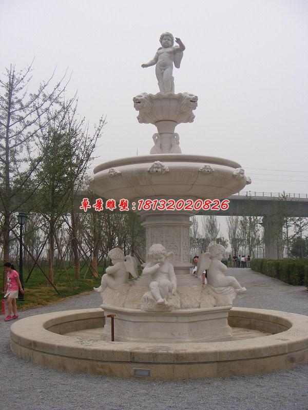 西方小孩石噴泉，歐式噴泉石雕