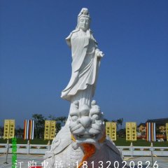 觀音石雕，漢白玉立式觀音雕塑