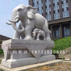 大理石母子象雕塑，小區(qū)門口大象石雕