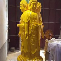 玻璃鋼三面佛雕塑，噴漆佛像雕塑