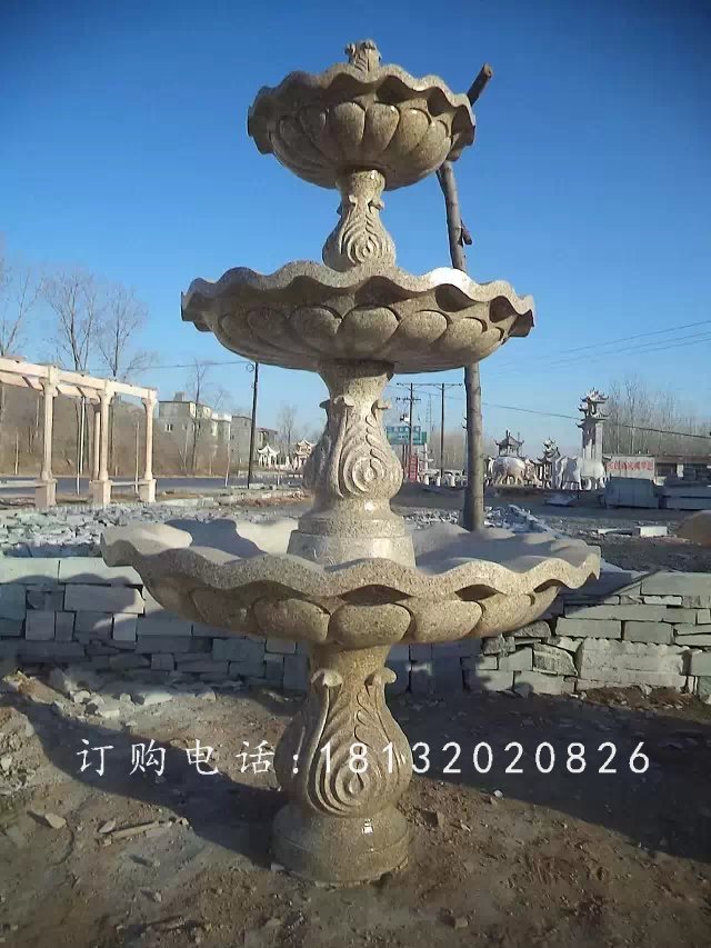跌水盆噴泉雕塑，三層跌水盆石雕 (1)