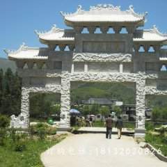 石雕三門牌樓，大理石牌樓雕塑