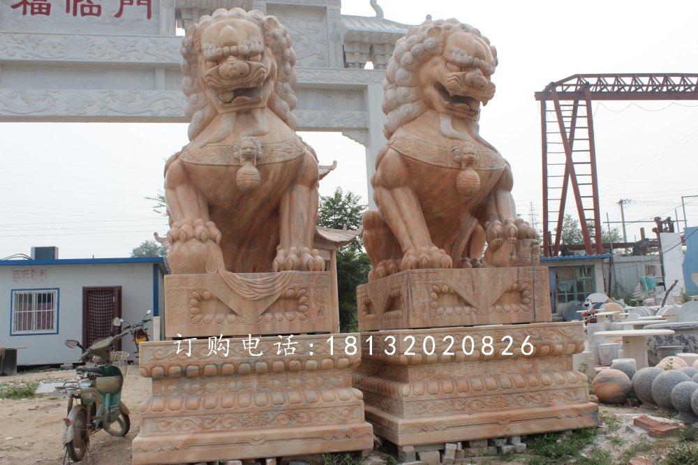 北京獅石雕,晚霞紅北京獅雕塑 (2)