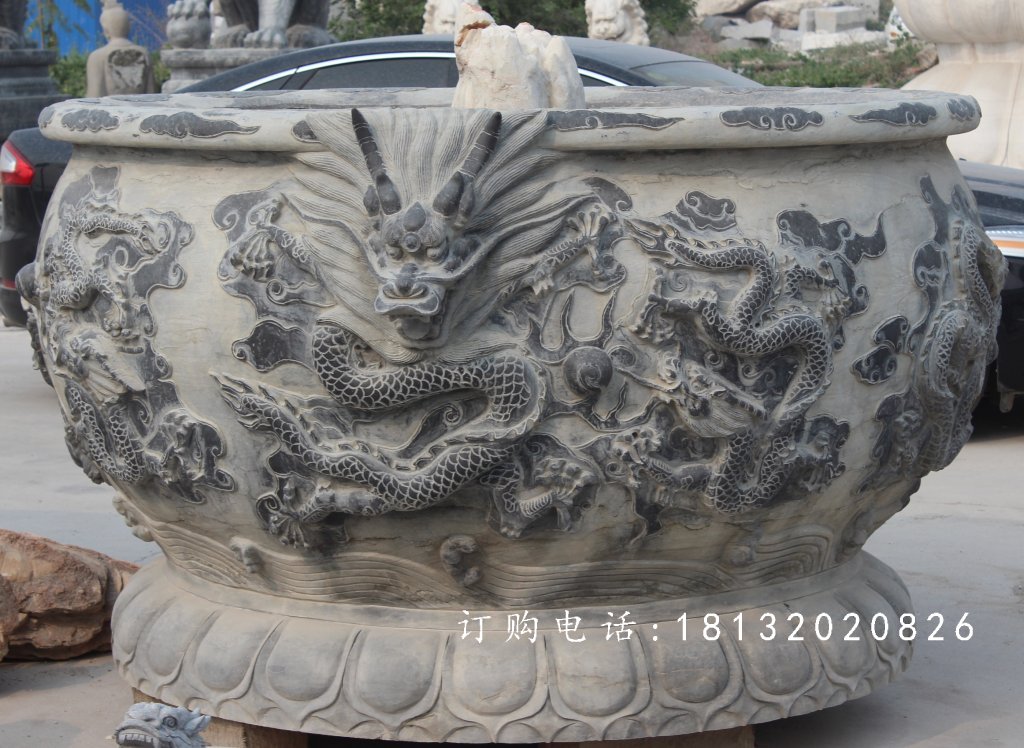 石頭花盆，石雕花盆雕塑