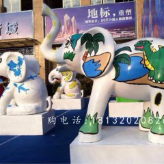 玻璃鋼大象，玻璃鋼彩繪動物雕塑