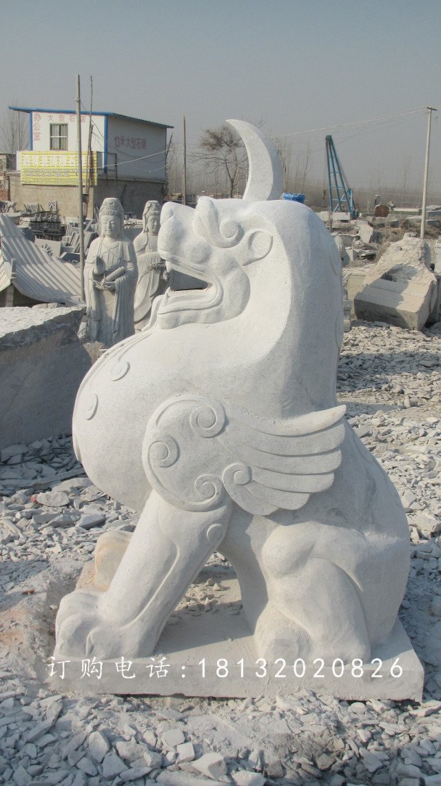 獨角獸石雕，漢白玉神獸石雕 (1)