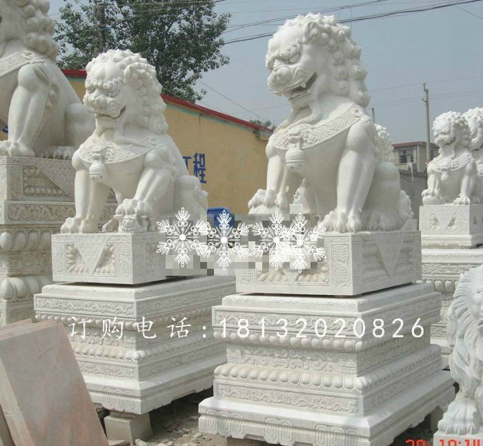 看門獅子雕塑，漢白玉石雕獅子 (1)
