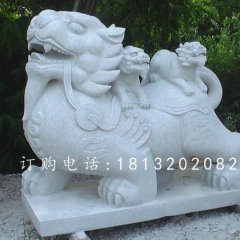 神獸石雕，大理石母子貔貅雕塑