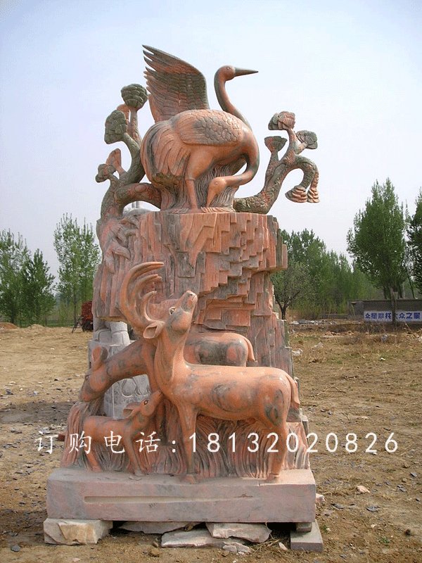 鶴鹿同春景觀石雕，晚霞紅景觀雕塑