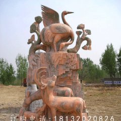 鶴鹿同春景觀石雕，晚霞紅景觀雕塑
