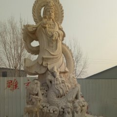 觀音菩薩石雕，大理石踩龍觀音雕塑