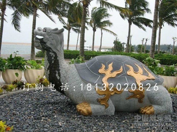 大理石龍龜?shù)袼?，古代神獸石雕