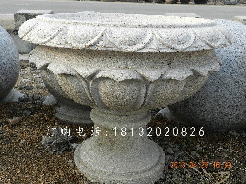 大理石花盆雕塑，公園花盆石雕 (3)