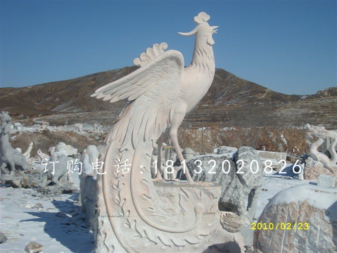 鳳凰石雕，晚霞紅動物石雕 (1)