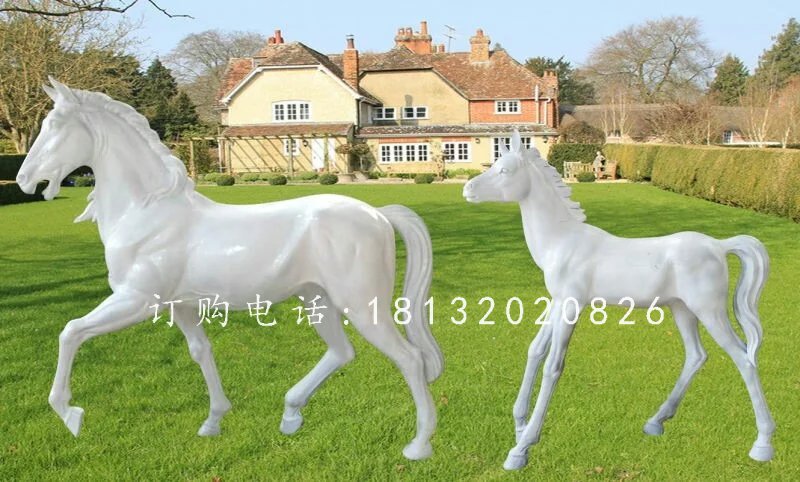 公園動(dòng)物雕塑，玻璃鋼小白馬 (1)