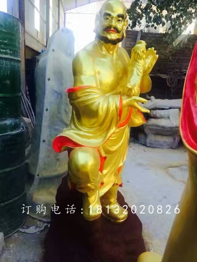 十八羅漢雕塑，玻璃鋼貼金羅漢 (1)