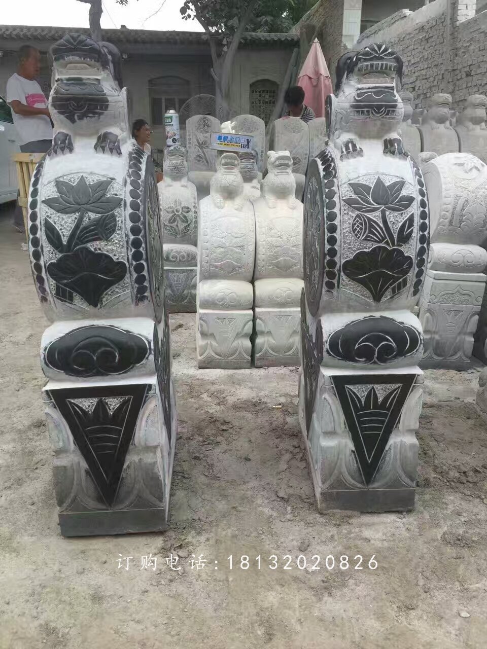 仿古門(mén)墩石雕，荷花門(mén)墩雕塑 (3)