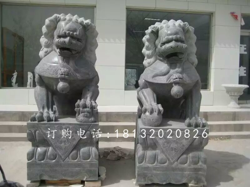 青石獅子雕塑，石雕北京獅 (1)