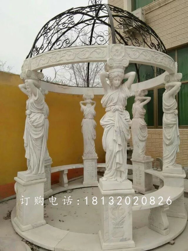 人物涼亭石雕，別墅小區(qū)石涼亭