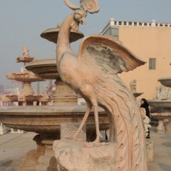 鳳凰石雕，晚霞紅鳳凰雕塑