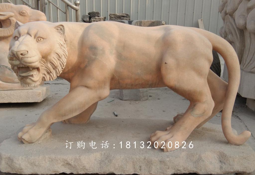 石雕老虎，公園晚霞紅老虎石雕