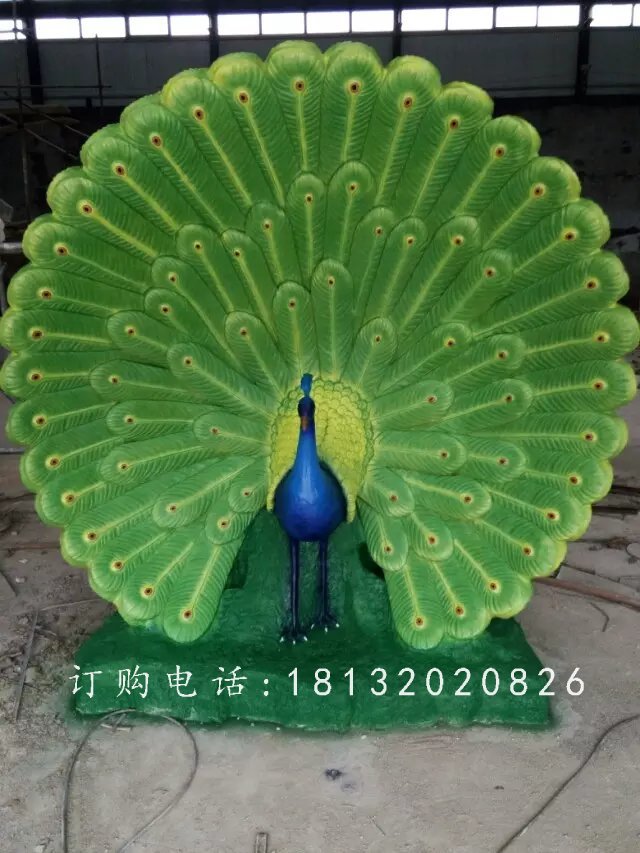 開屏孔雀雕塑，公園玻璃鋼動物雕塑 (2)