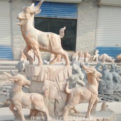 三陽開泰石雕，晚霞紅石雕羊