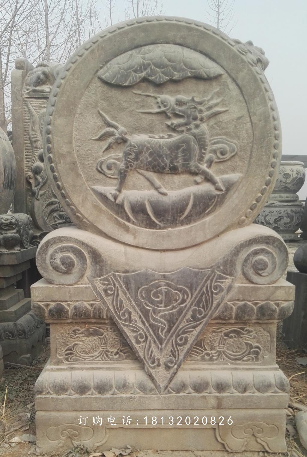麒麟石浮雕門(mén)墩,青石仿古門(mén)墩