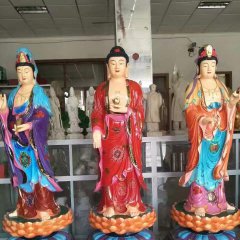西方三圣雕塑，玻璃鋼彩繪佛像
