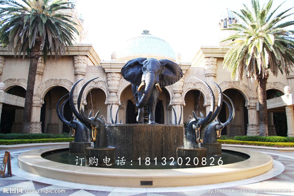 大象噴泉銅雕，公園動物噴泉銅雕