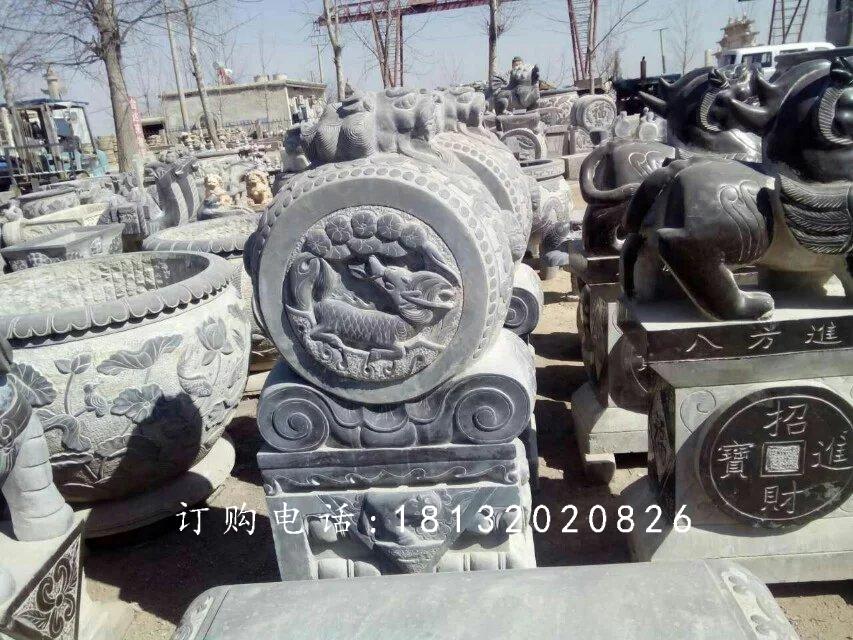 青石抱鼓石雕塑，石雕門(mén)墩 (3)