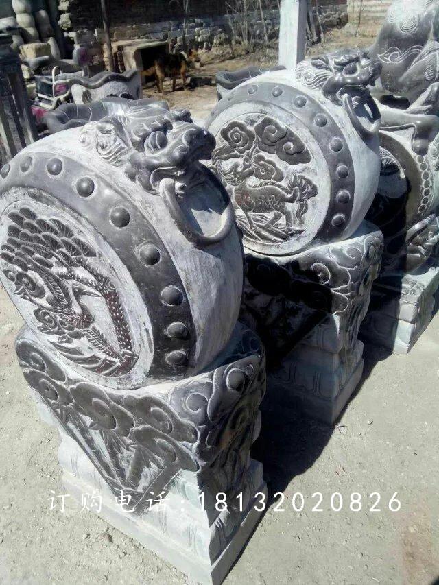 青石抱鼓石雕塑，石雕門(mén)墩 (2)