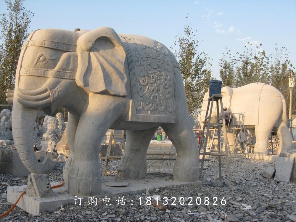 石雕大象，石雕動物雕塑