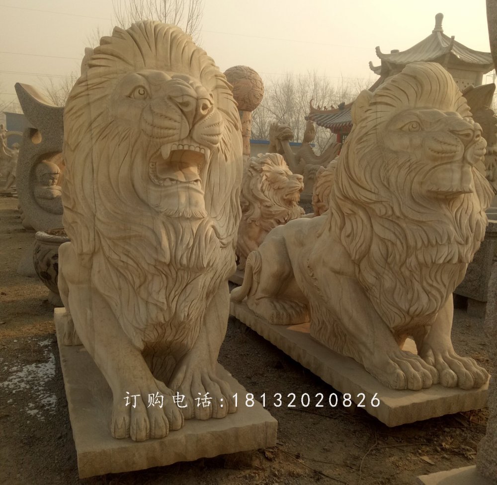 趴著的匯豐獅石雕，公園動(dòng)物石雕