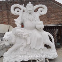 騎虎財(cái)神石雕，漢白玉武財(cái)神雕塑