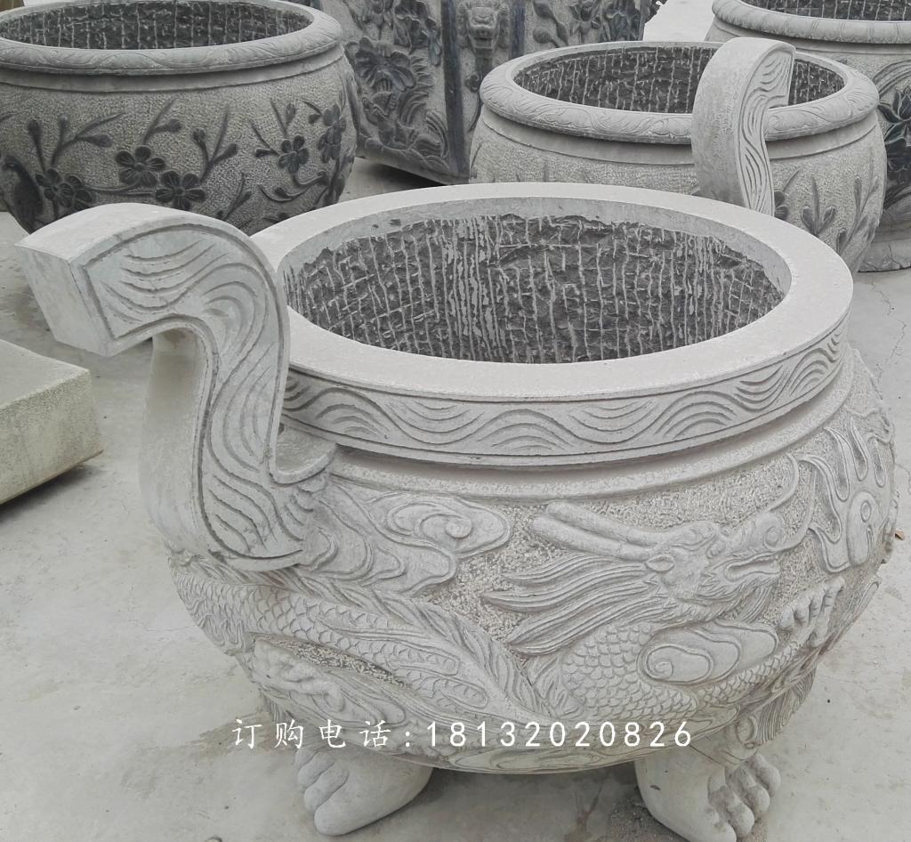龍浮雕香爐，寺廟香爐石雕 (2)