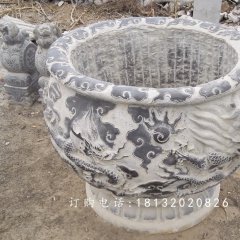 青石水缸，仿古龍浮雕水缸