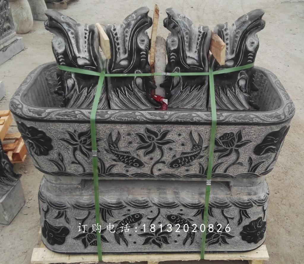 水盆石雕，仿古魚缸雕塑 (1)