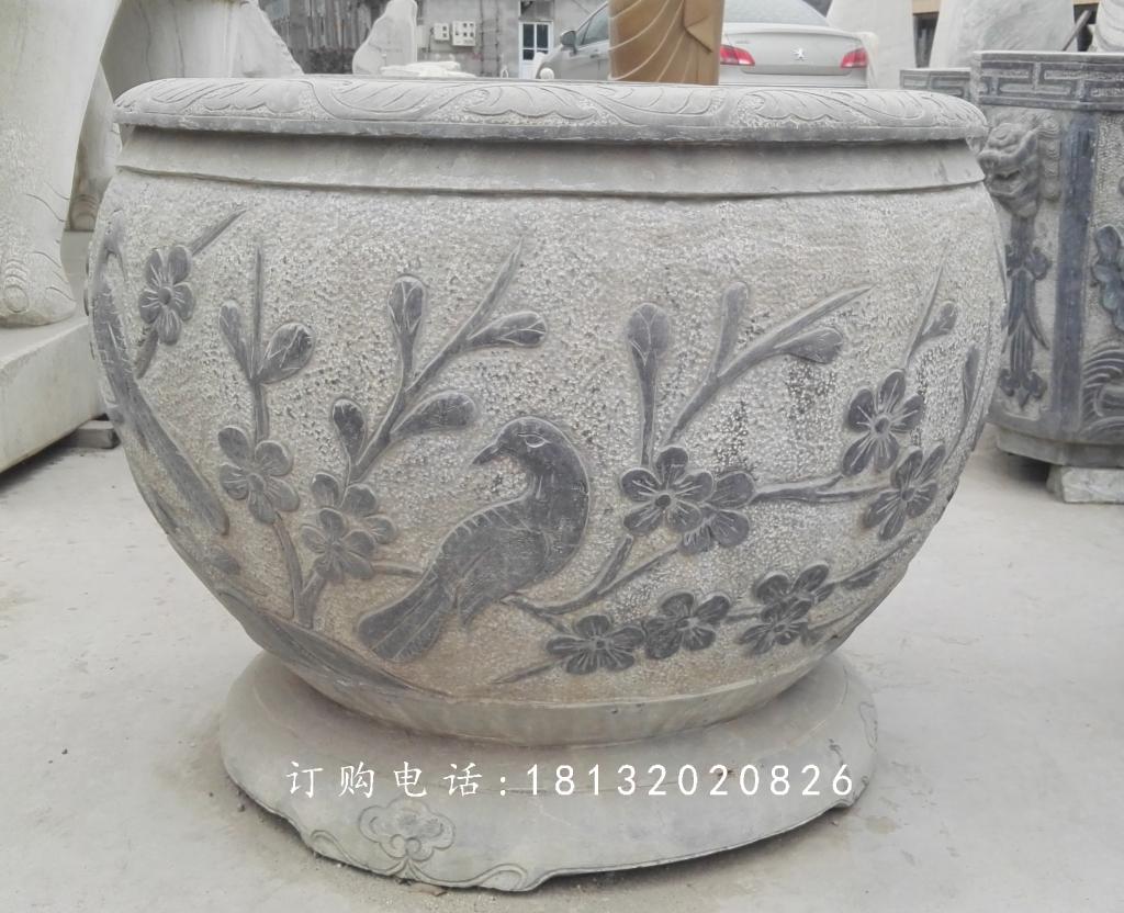 青石水缸雕塑，花盆石雕 (2)