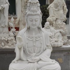 漢白玉觀音石雕，坐式觀音菩薩