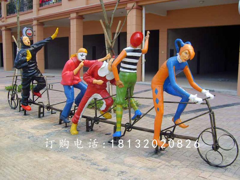 玻璃鋼小丑騎車雕塑，玻璃鋼卡通人物雕塑