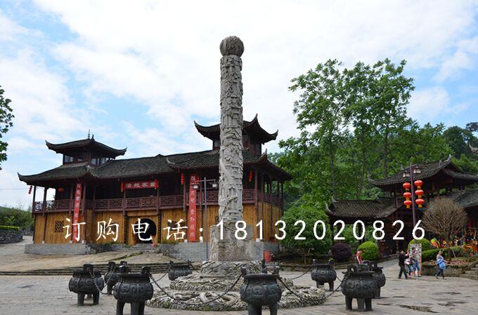 大理石柱子，迎龍柱石雕 (1)