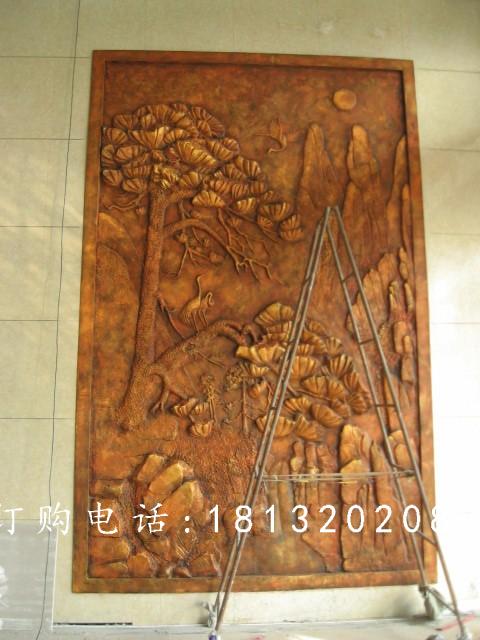銅浮雕，松鶴延年銅浮雕