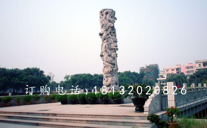 廣場(chǎng)盤龍柱石雕，大理石柱子