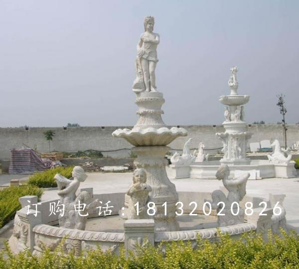 漢白玉噴泉石雕，廣場人物石噴泉